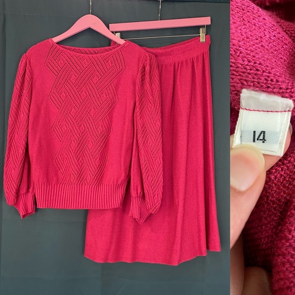 Vintage 70s Pink Bishop Sleeve Sweater & Skirt Set - Picture 3 of 4